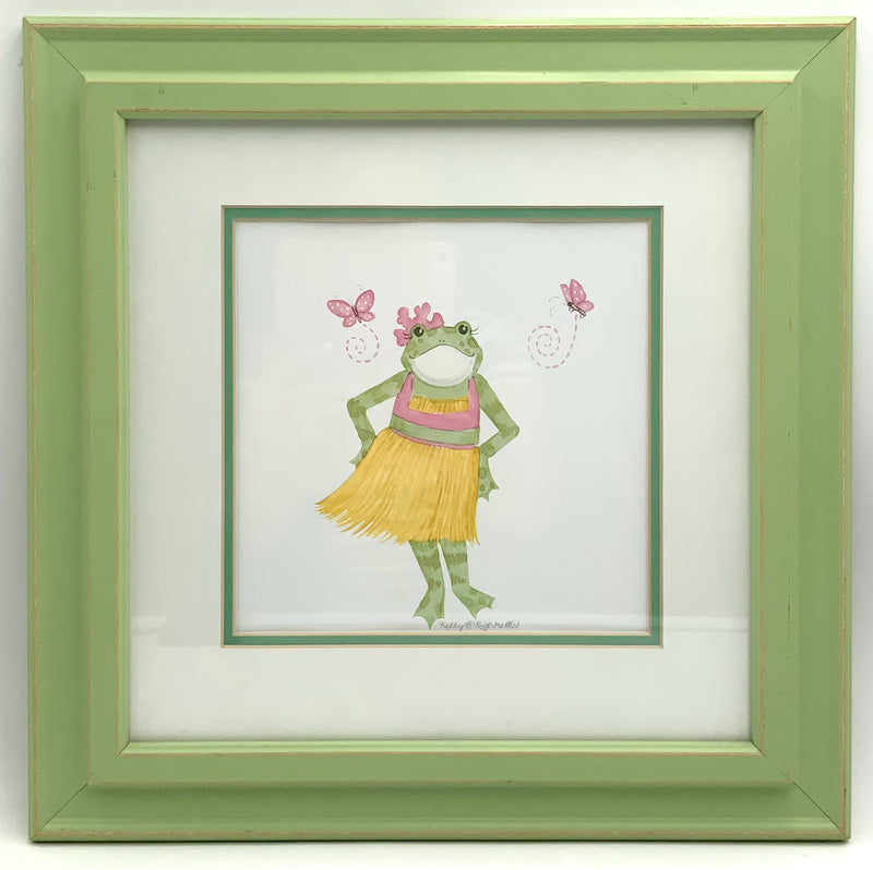 Pair of Whimsical Frog Prints in Green Frames