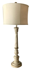 Distressed Column Lamp with Drum Shade