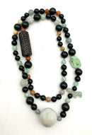 Jade/Carved Jade, Carnelian, Onyx & Agate Beaded Necklace