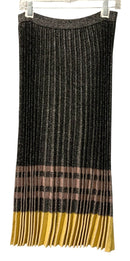 DEREK LAM Black/Pink/Yellow/Metallic Stripe Pleated Skirt