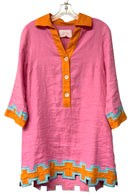 TUCKERNUCK X Atlantic Pacific Pink Orange Teal Linen L/S Collier Dress