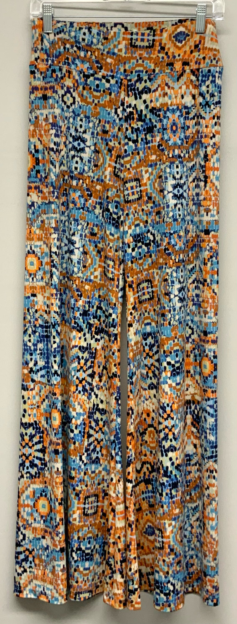 VERONICA M Blue/Orange/Tan Abstract Print Wide Leg Pants