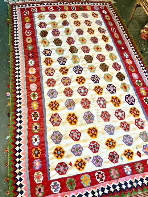 Vintage Kilim Rug with Red Border