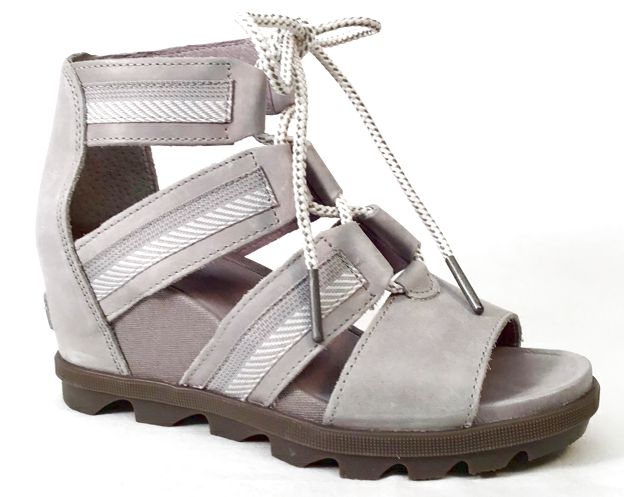 SOREL Grey Leather Lace Up Joanie Wedge Sandals 7.5