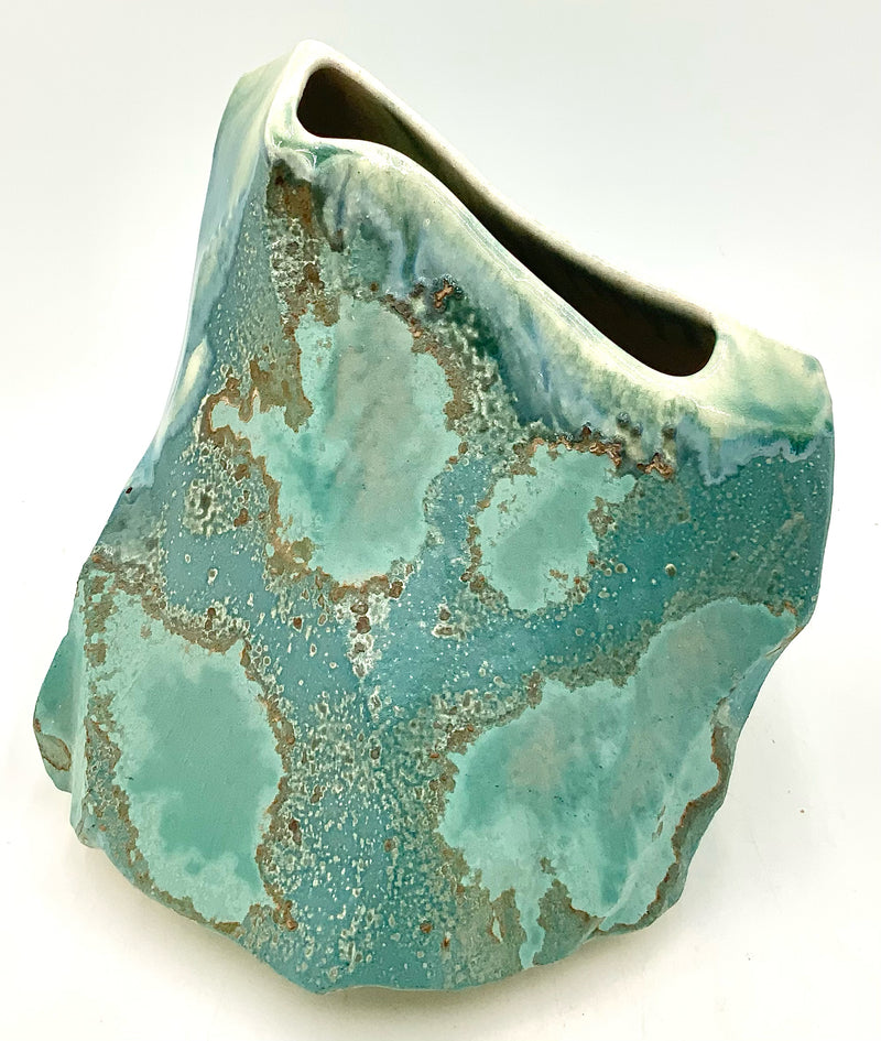 Aqua Raku Boulder Vase by Tony Evans