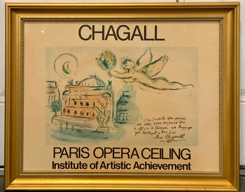 Vintage Marc Chagall Paris Opera Ceiling Lithograph in Gold Frame