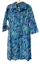 PERLAVERA Blue/White/Turq Abstract 3/4 Sleeve B/D Dress