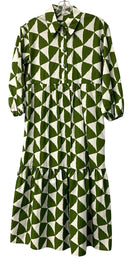 MAEVE Green/White "Bettina" Tiered Shirt Dress