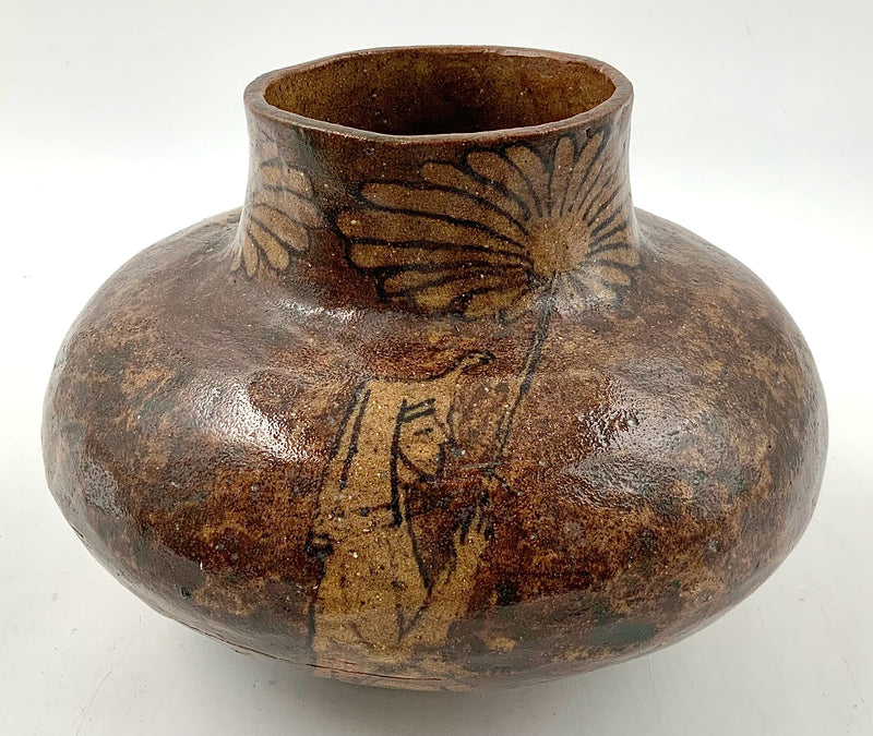 Antique Pottery Vase with Figural Design