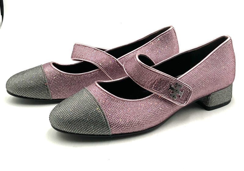 TORY BURCH Pink Silver Sparkle Embellished Maryjane Pumps 8.5