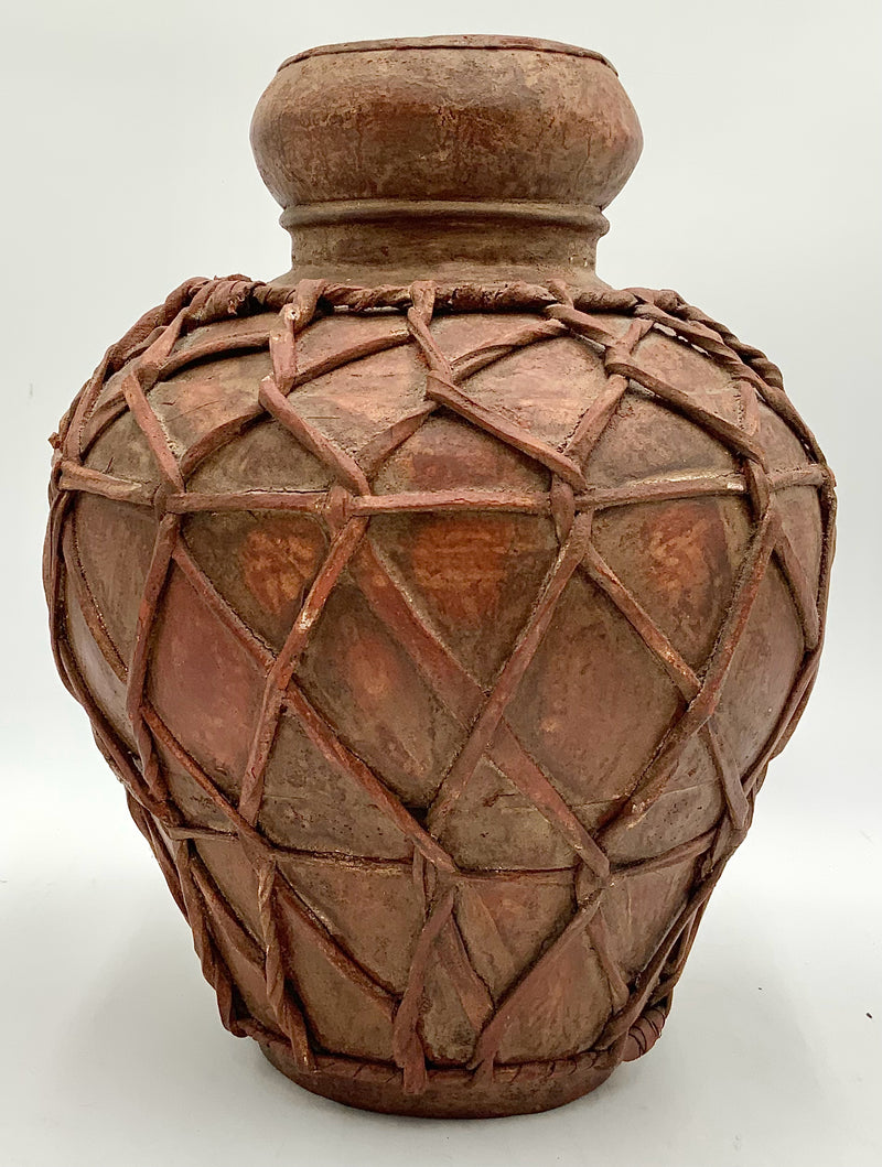 Small Metal Vase with Leather Rope Detail