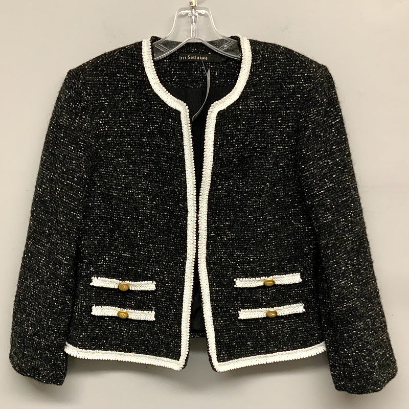 IRIS SETLAKWE Black White Wool Embroidered Trim Gold Button Jacket