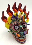 Mexican Pottery Flaming Skull Sculpture
