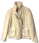 ECRU Cream Down Puffer with Shearling Asym Zip Jacket