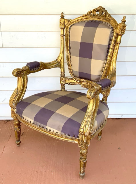 Reproduction French Armchair with Distressed Gilt Finish