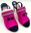 STUART WEITZMAN Blue Suede Hot Pink Pleated Jeweled Accent Slingback Sandals 8.5