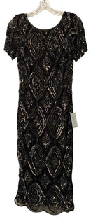 PISARRO NIGHTS Navy Beaded/Sequin Mesh Midi Cocktail Dress