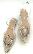 GIANNI BINI Clear Rhinestone Accent Pointed Toe Ankle Strap Vivyee Flats 9.5