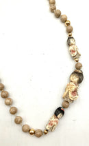 14kt Gold, Carved Bone & Riverstone Jasper Beaded Necklace