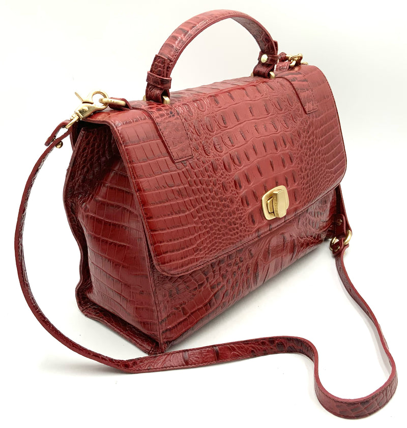 BRAHMIN Red Garnet Embossed Leather Kaitlin Stanton Top Handle Satchel