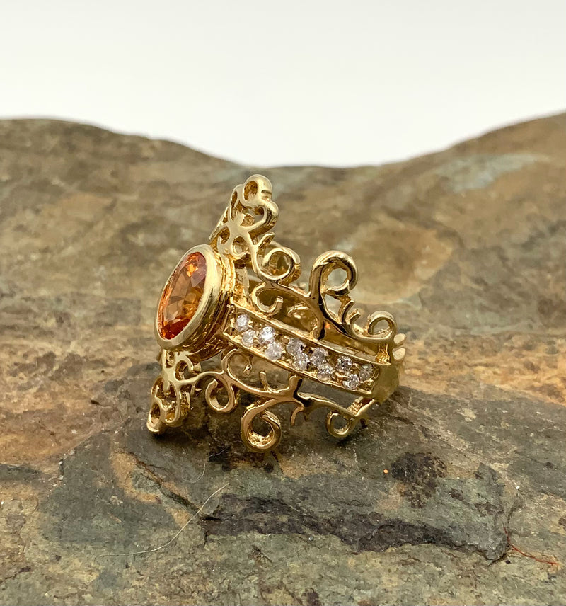 14kt Gold, Mandarin Garnet & Diamond Ring