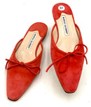 MANOLO BLAHNIK Red Suede w/Bow Accent "Ballerimu" Slides 37