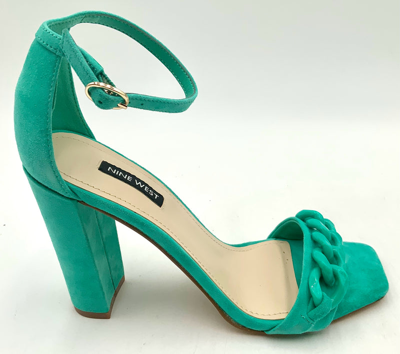 NINE WEST Green Sue w/Acrylic Chain "Mindful"  Ankle Strap Sandals 7.5