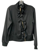 BADGLEY MISCHKA Black Ruffle Front L/S Zip Jacket