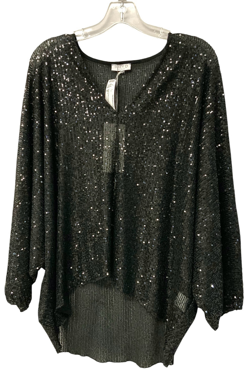 SUZY D Black Sequin Batwing Hi/Lo Top