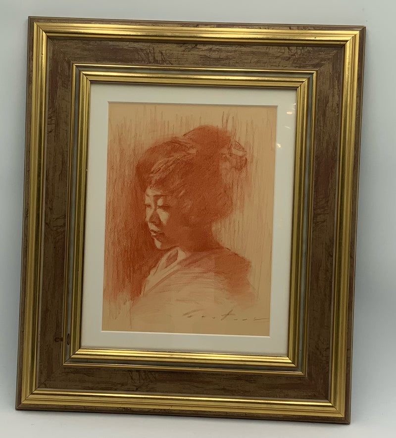 Phil Couture Drawing of Geisha In Gold Frame