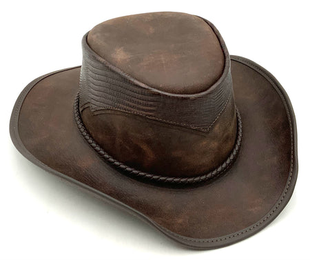 AMERICAN HAT MAKERS Brown Leather Embossed Arroyo Western Hat Sz L
