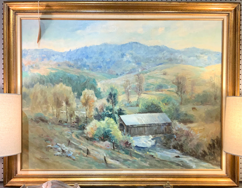 David Harris Oil on Canvas of Landscape with Barn