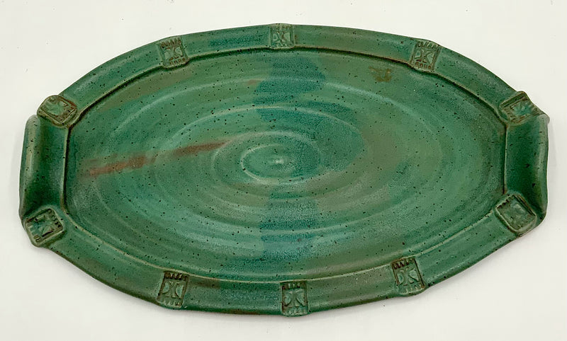 Signed Green Pottery Platter