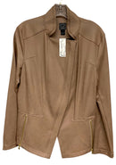 CIARA SUN WOO Tan Liquid Leather Asym Zip Signature Jacket