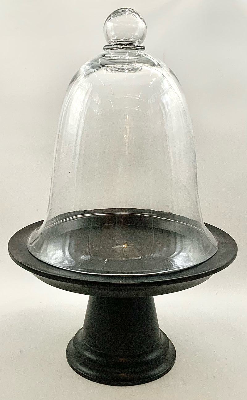 Pottery Barn Large Glass Cloche on Black Pedestal