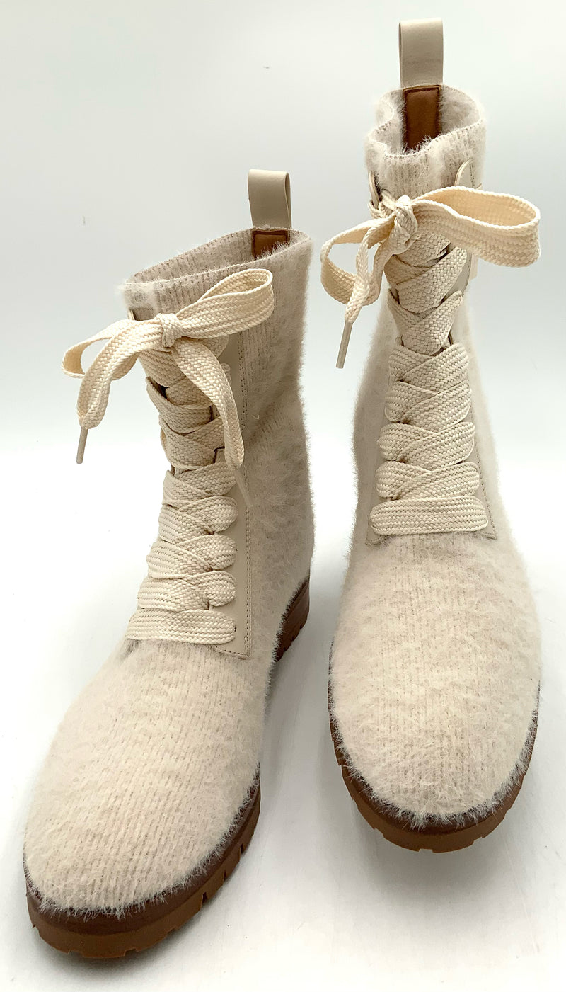 KATE SPADE Cream Fuzzy Knit w/Lea Trim "Merigue" Combat Boots 8.5