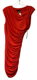 AQUA Red Ruched Sides/Asym V-Neck S/L Dress