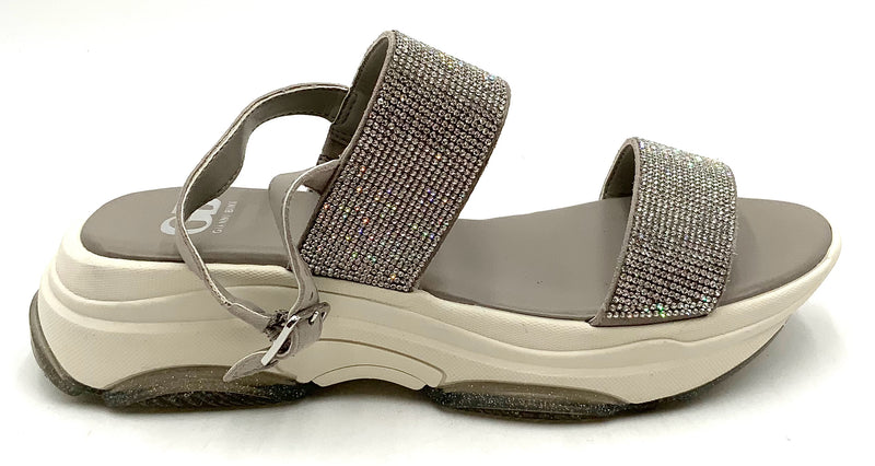 GIANNI BINI Grey Lea w/Rhinestone Straps  Platform Sandals 8