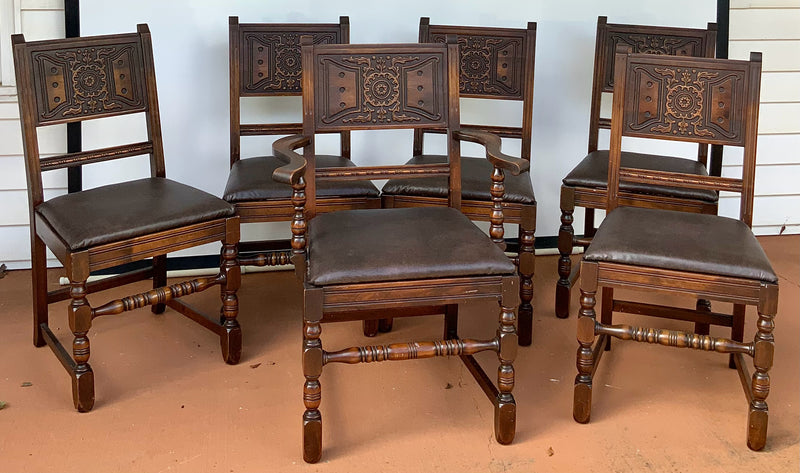 Vintage Carved Dining Table with Six Chairs