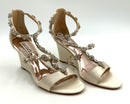 BADGLEY MISCHKA Cream Satin Rhinestone Embellished Wedge Sandals 8.5