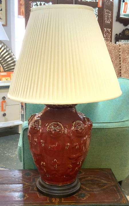 Oversized Oxblood Ginger Jar Lamp with Pleated