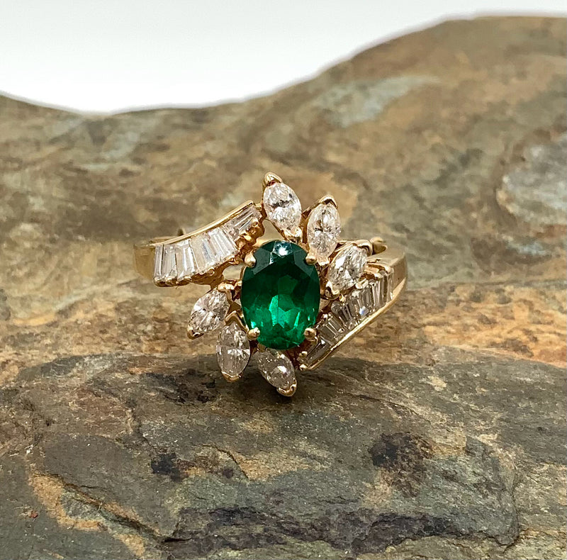 14kt Gold, Diamond & Emerald Ring