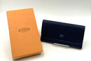 TOD'S Navy Pebbled Leather Snap CLosure Fold-Over Wallet