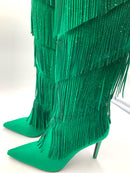 INC Kelly Green Fringed Padded Shyn Pointed Toe Boots 9