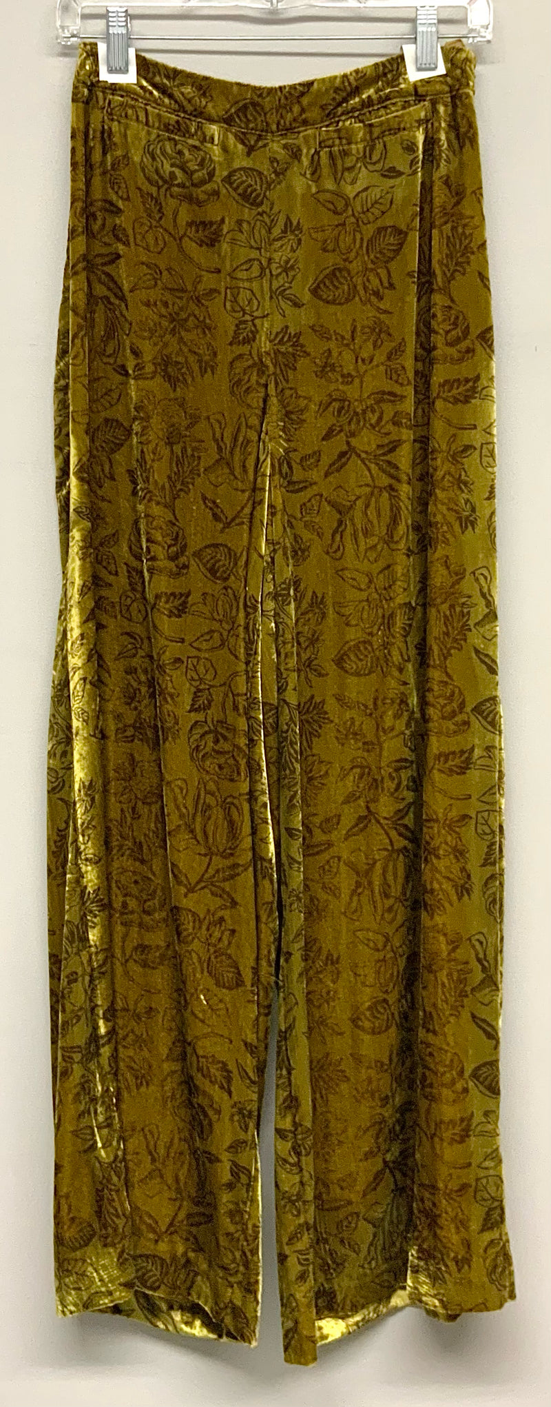 Anthropologie Gold Floral Print Velvet Wide Leg Pants