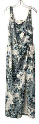 ADRIANNA PAPELL Ice Blue/Teal/White Textured Floral Matelasse S/L Gown