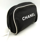 CHANEL Black Canvas White Logo Zippered Cosmetic Pouch