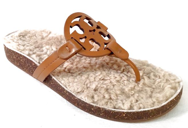 TORY BURCH Tan Leather Shearling Miller Cloud Sandals 7