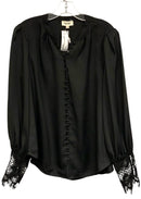 L'AGENCE Black Poly B/D Lace Cuff Ava L/S Blouse