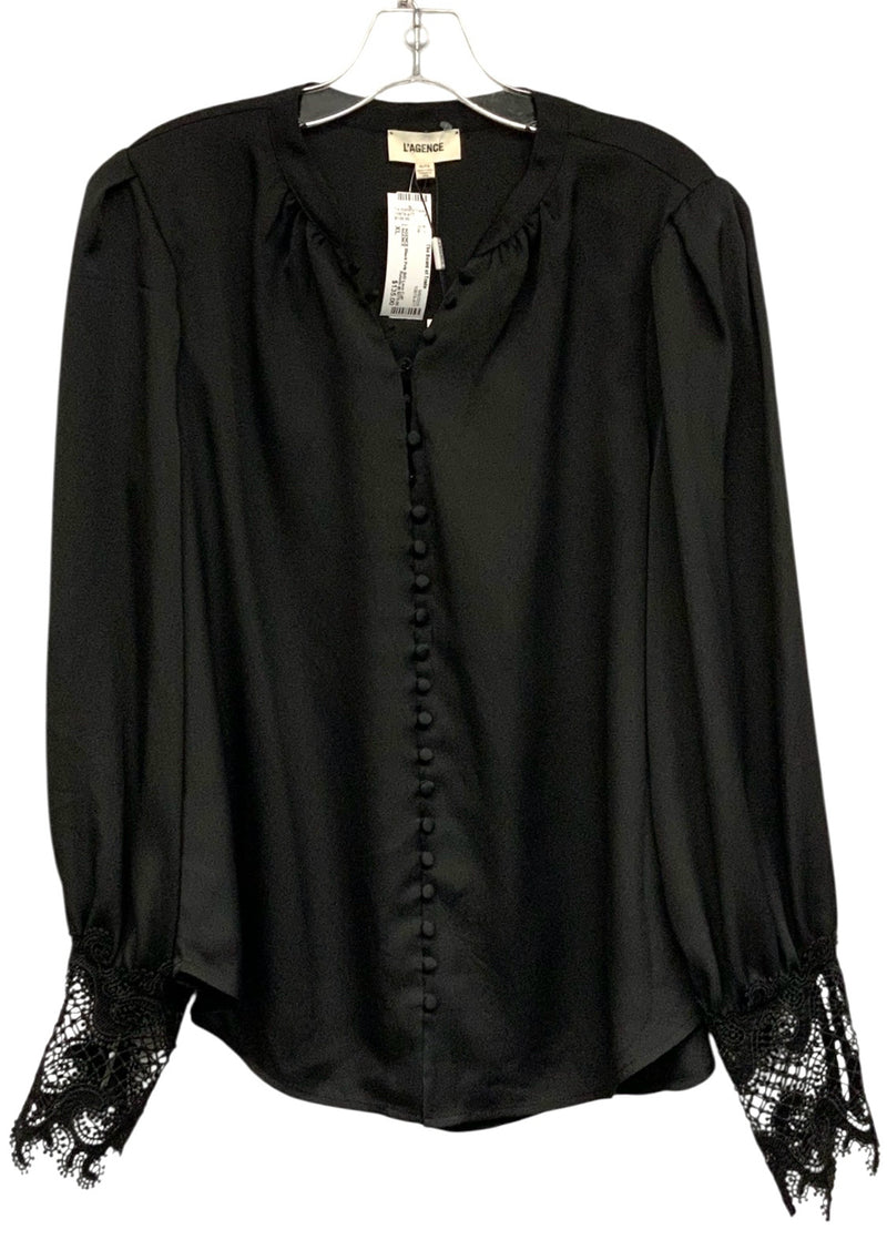 L'AGENCE Black Poly B/D Lace Cuff Ava L/S Blouse